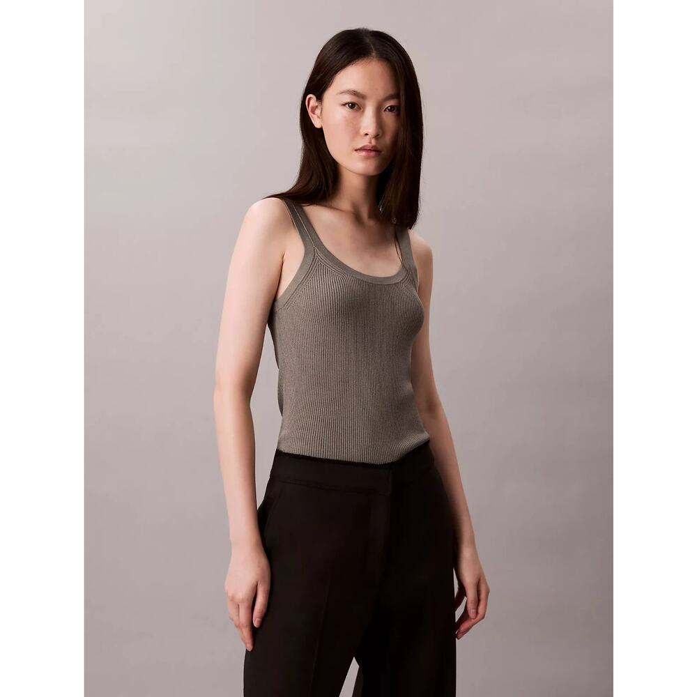 CALVIN KLEIN Viscose Blend Rib Tank Top Sharkskin Size L 1811
